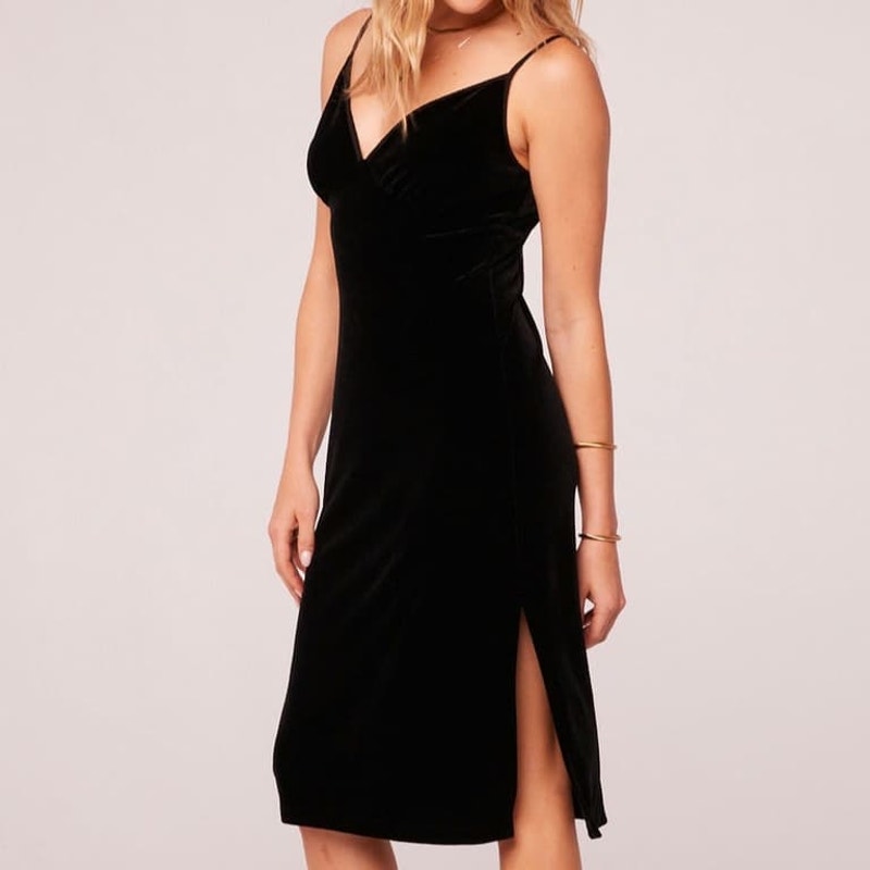 Band Of The Free Girl Crush Stretch Velvet Y2k Dark Fairy Midi Dress Black Small